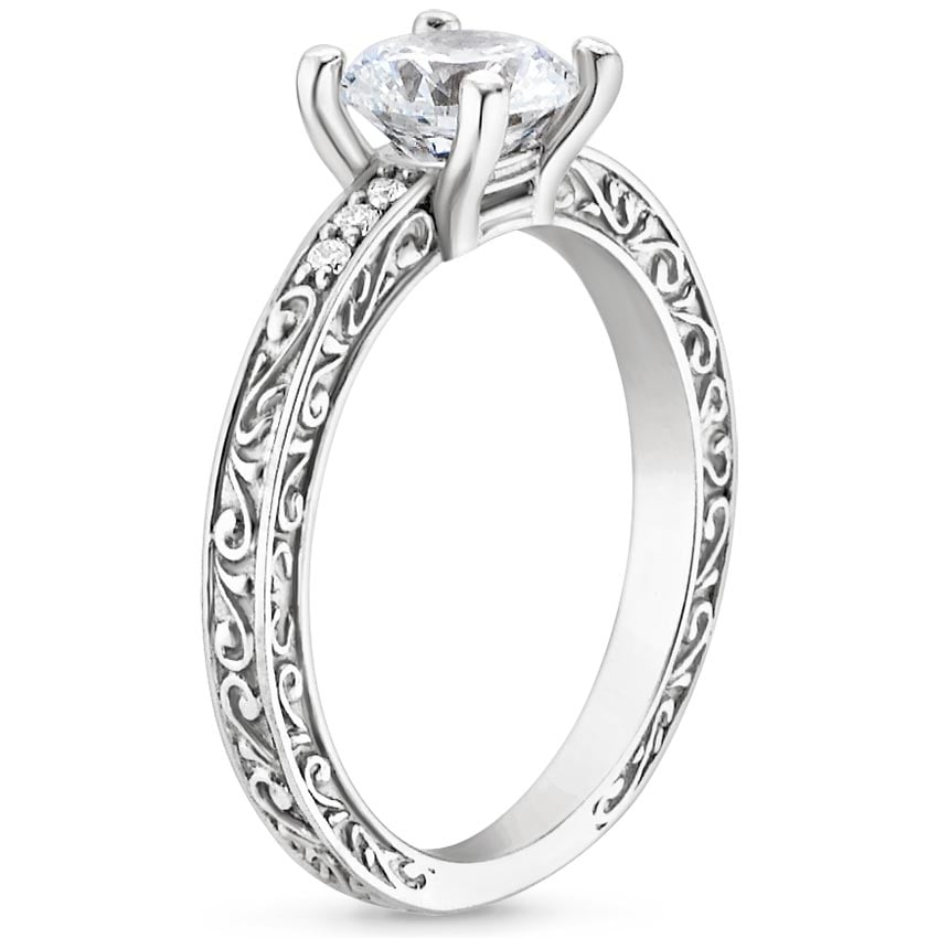18K White Gold Delicate Antique Scroll Diamond Ring, large side view