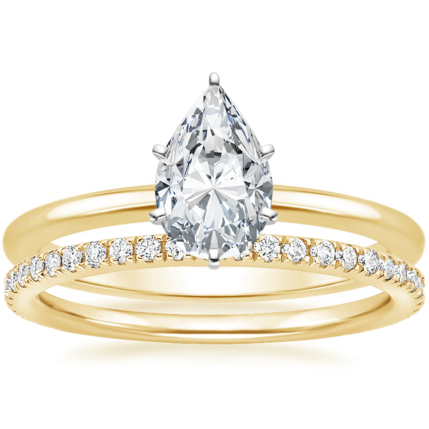 18K Yellow Gold Six-Prong Petite Comfort Fit Ring with Luxe Ballad Diamond Ring (1/4 ct. tw.)