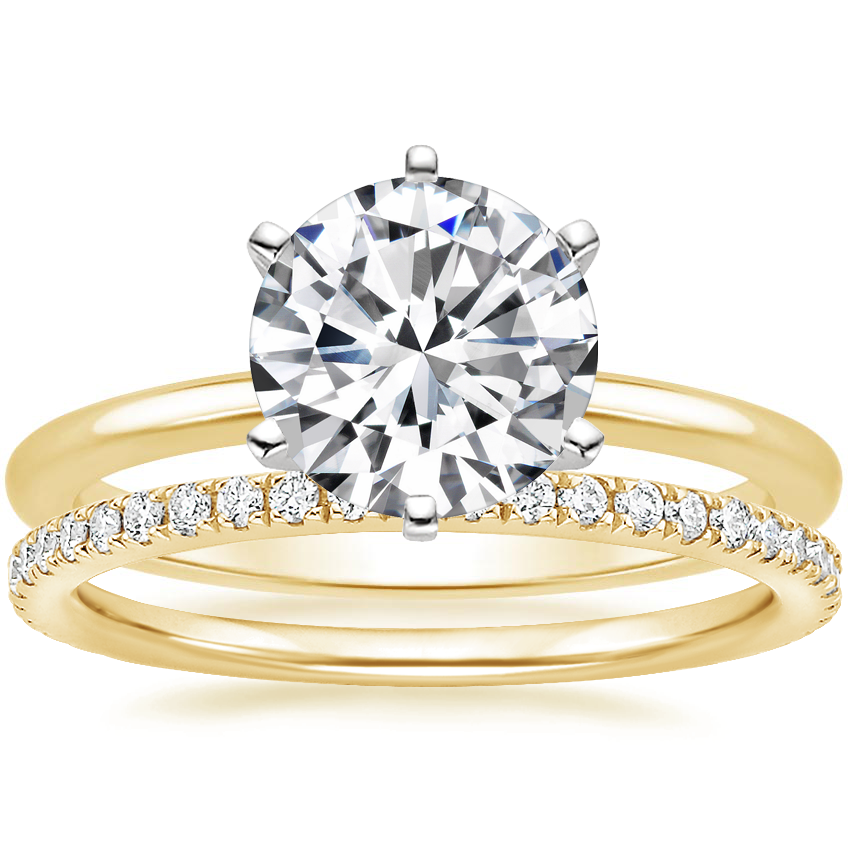 18K Yellow Gold Six-Prong Petite Comfort Fit Ring with Luxe Ballad Diamond Ring (1/4 ct. tw.)