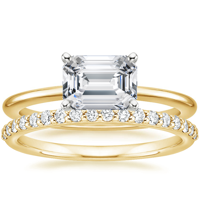 18K Yellow Gold Horizontal Petite Comfort Fit Ring with Petite Shared Prong Diamond Ring (1/4 ct. tw.)