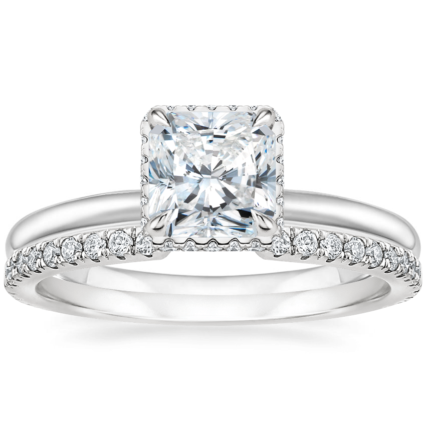 18K White Gold Double Hidden Halo Diamond Ring (1/6 ct. tw.) with Luxe Sia Diamond Open Ring (1/5 ct. tw.)