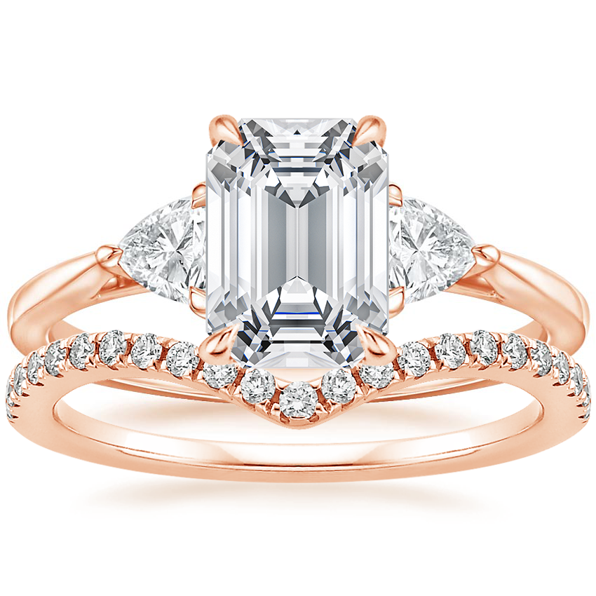 14K Rose Gold Luxe Trillion Cut Three Stone Diamond Ring with Flair Diamond Ring (1/6 ct. tw.)