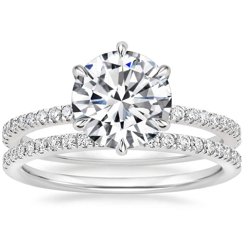 18K White Gold Six Prong Luxe Viviana Diamond Ring (1/3 ct. tw.) with Ballad Diamond Ring (1/6 ct. tw.)