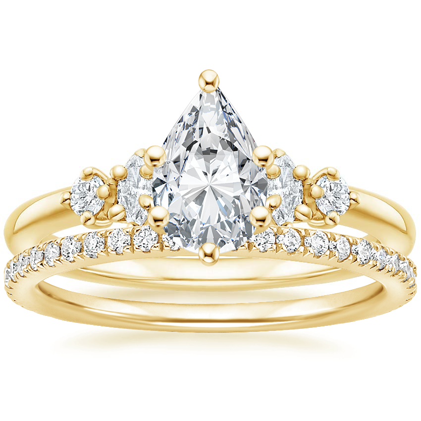 18K Yellow Gold Miroir Diamond Ring with Luxe Ballad Diamond Ring (1/4 ct. tw.)