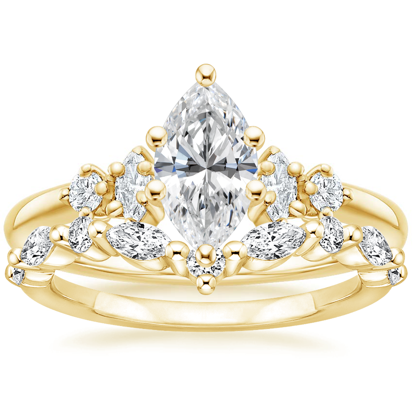 18K Yellow Gold Miroir Diamond Ring with Curved Versailles Diamond Ring