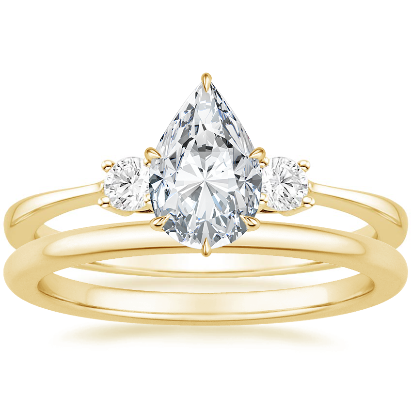 18K Yellow Gold Selene Diamond Ring (1/10 ct. tw.) with Petite Comfort Fit Wedding Ring