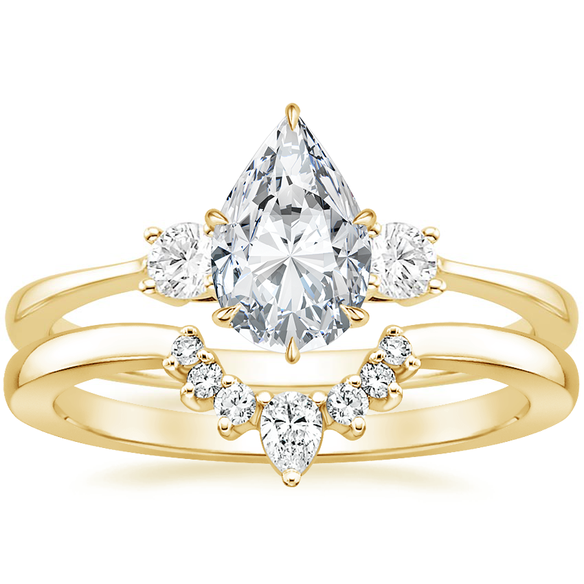 18K Yellow Gold Selene Diamond Ring with Lunette Diamond Ring