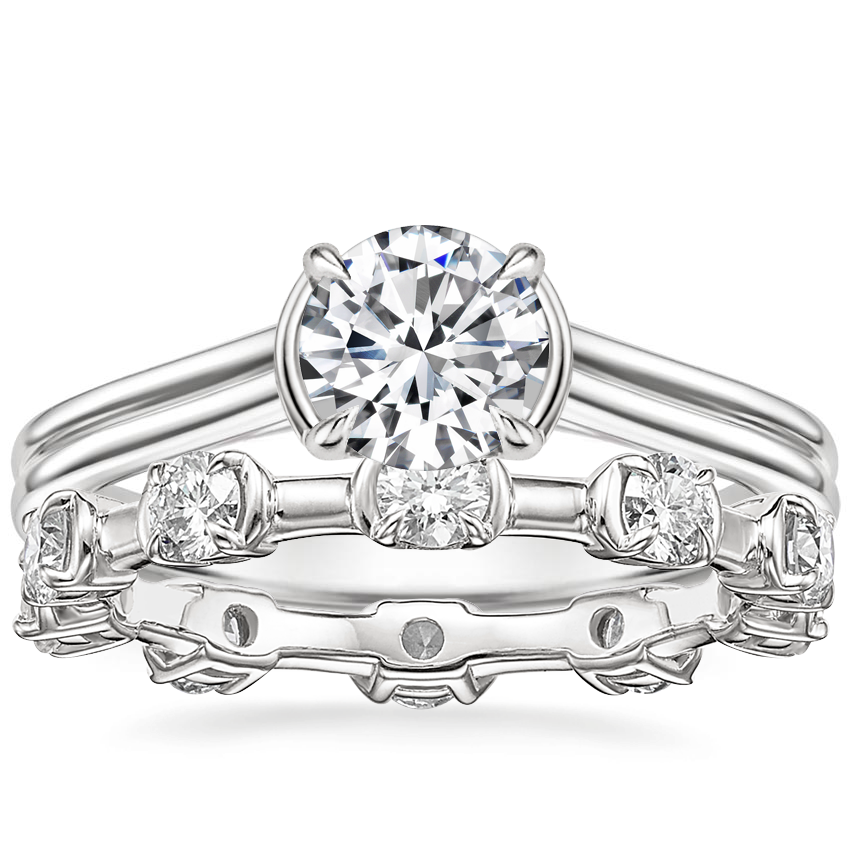 Platinum Jade Trau Alure Solitaire Ring with Jade Trau Cavetta Eternity Diamond Ring