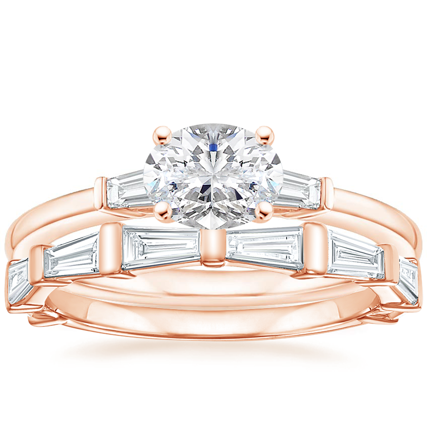 14K Rose Gold East West Tapered Baguette Diamond Ring with Memoir Baguette Diamond Ring (3/4 ct. tw.)