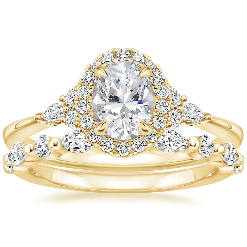 18K Yellow Gold Nadia Halo Diamond Ring with Versailles Diamond Ring (3/8 ct. tw.)