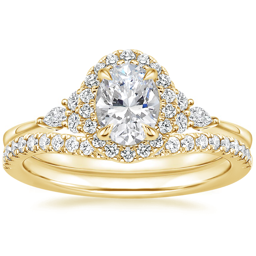18K Yellow Gold Nadia Halo Diamond Ring with Curved Ballad Diamond Ring (1/6 ct. tw.)