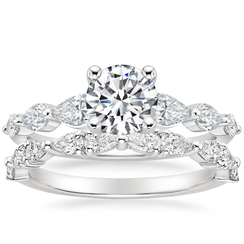 18K White Gold Seine Graduated Pear Diamond Ring with Aleta Diamond Ring (1/2 ct. tw.)