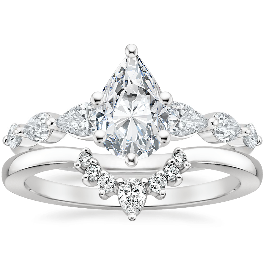 18K White Gold Seine Graduated Pear Diamond Ring with Diamond Ring Brilliant Earth