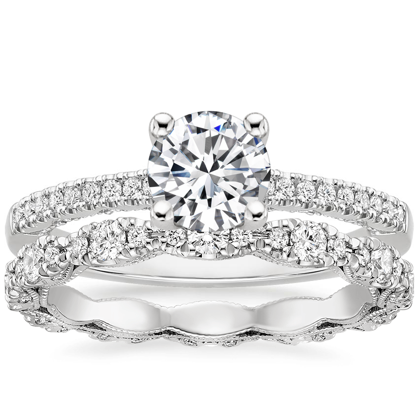 18K White Gold Tacori Coastal Crescent Pavé Diamond Ring with Tacori Petite Crescent Pavé Eternity Diamond Ring (5/8 ct. tw.)