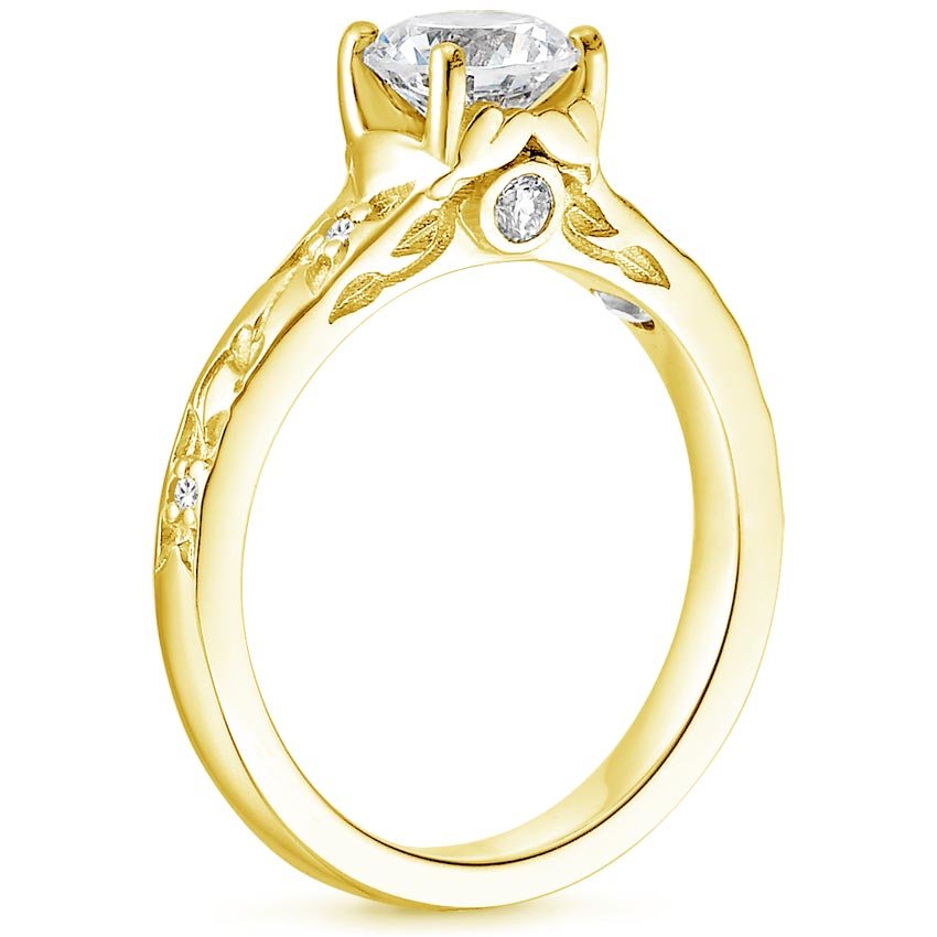 18K Yellow Gold Flower Bud Diamond Ring, large side view