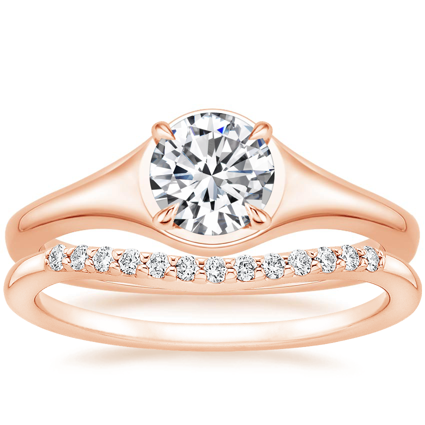 14K Rose Gold Insignia Ring with Petite Curved Diamond Ring (1/10 ct. tw.)