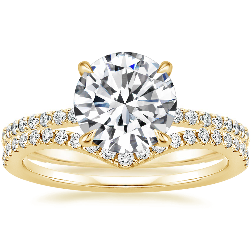 18K Yellow Gold Demi Diamond Ring with Sapphire Accents (1/4 ct. tw.) with Flair Diamond Ring (1/6 ct. tw.)