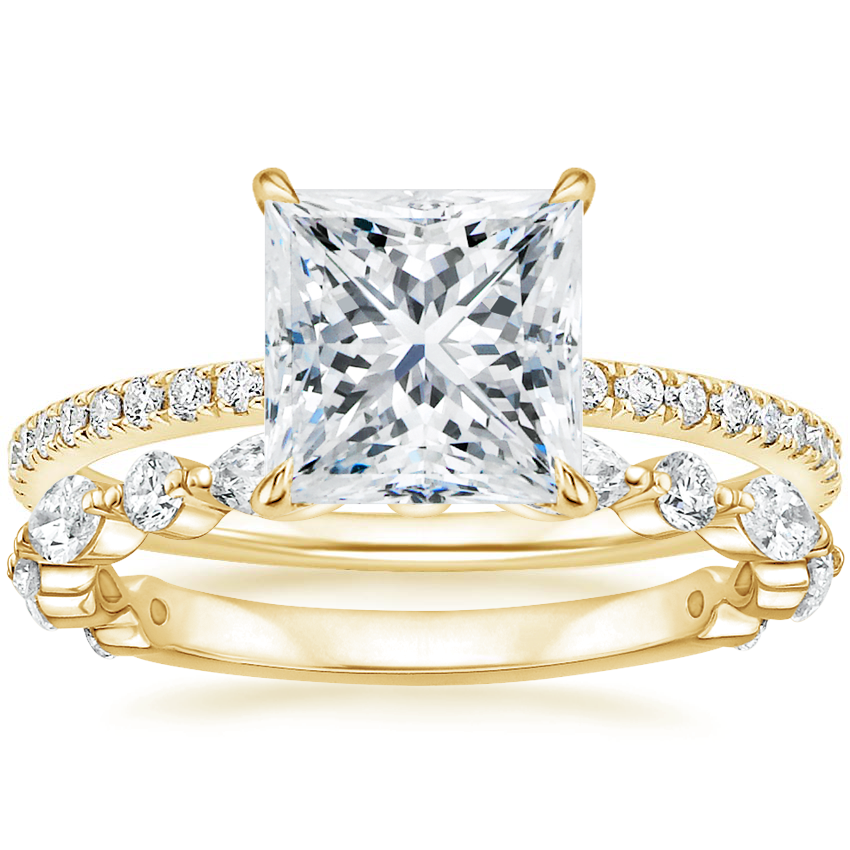 18K Yellow Gold Luxe Perfect Fit Diamond Ring (1/4 ct. tw.) with Luxe Versailles Diamond Ring (1/2 ct. tw.)
