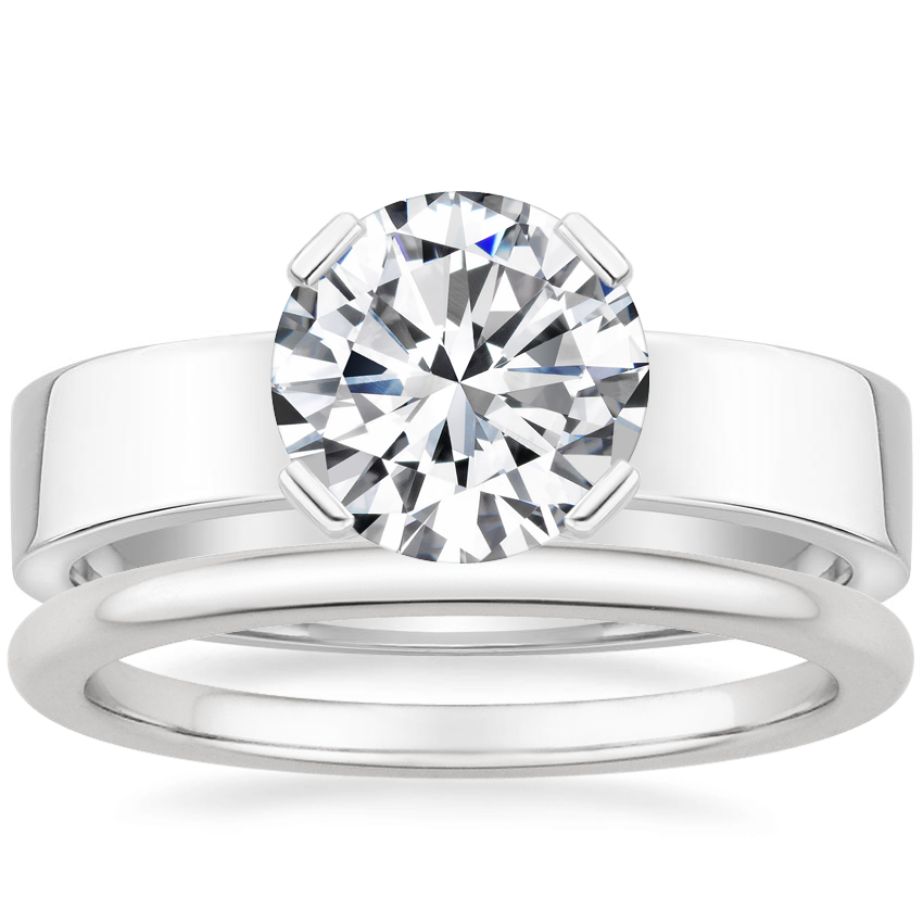 18K White Gold Parker Ring with Petite Comfort Fit Wedding Ring