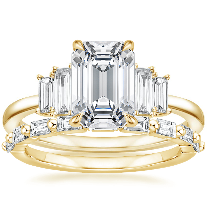 18K Yellow Gold Coppia Five Stone Diamond Ring (1/3 ct. tw.) with Dominique Diamond Ring (1/3 ct. tw.)