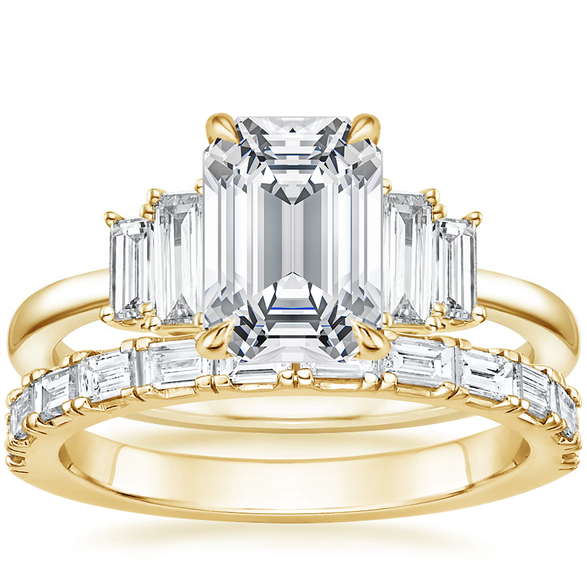 18K Yellow Gold Coppia Five Stone Diamond Ring (1/3 ct. tw.) with Gemma Diamond Ring (1/2 ct. tw.)