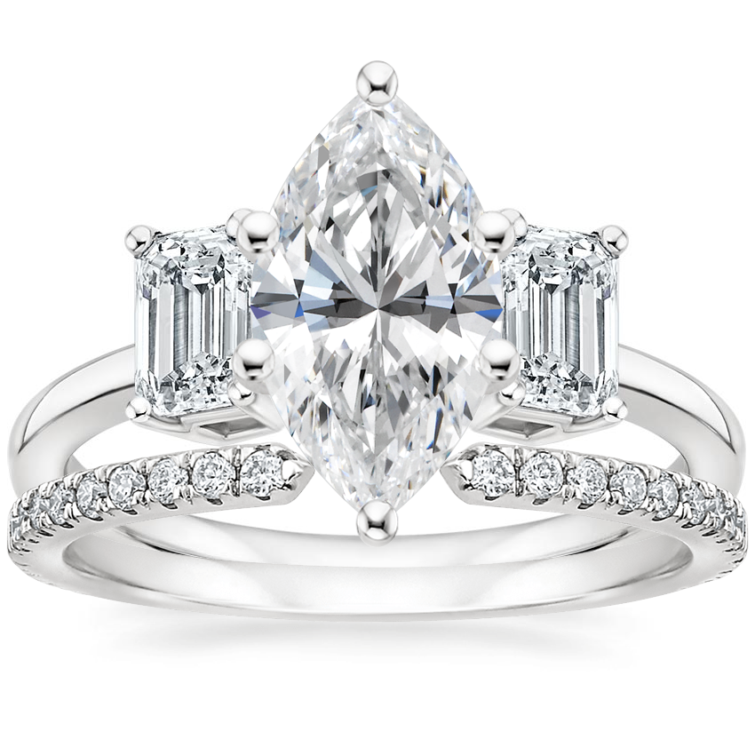 18K White Gold Luxe Rhiannon Diamond Ring (3/4 ct. tw.) with Luxe Sia Diamond Open Ring (1/5 ct. tw.)