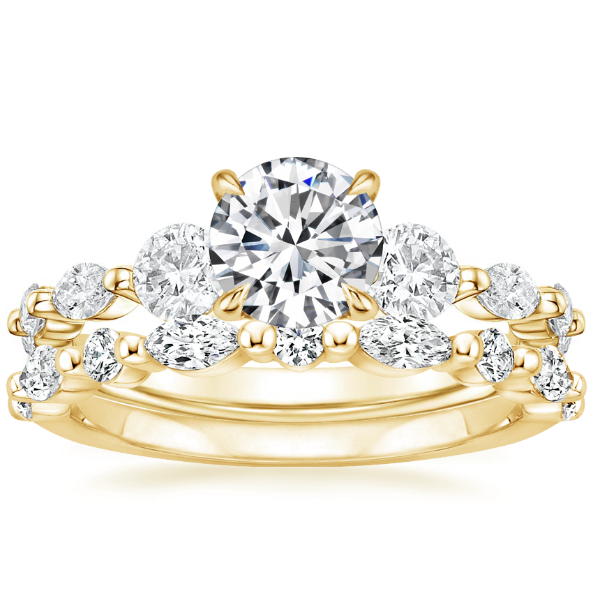 18K Yellow Gold Three Stone Versailles Diamond Ring (1/2 ct. tw.) with Versailles Diamond Ring (3/8 ct. tw.)