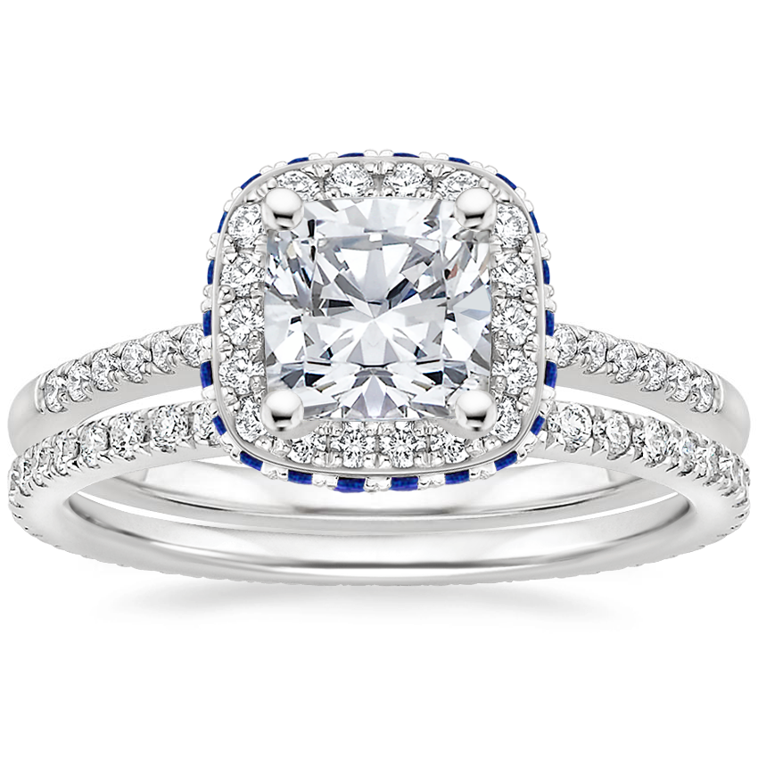18K White Gold Audra Diamond Ring with Sapphire Accents (1/4 ct. tw.) with Ballad Eternity Diamond Ring (1/3 ct. tw.)