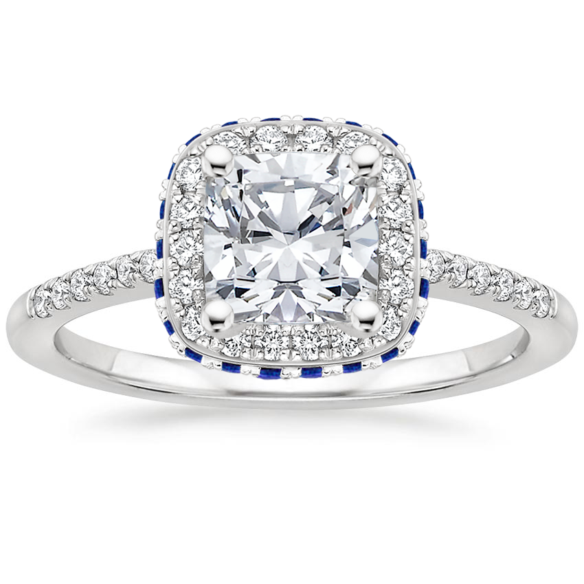 Cushion Double Halo Sapphire Engagement Ring 
