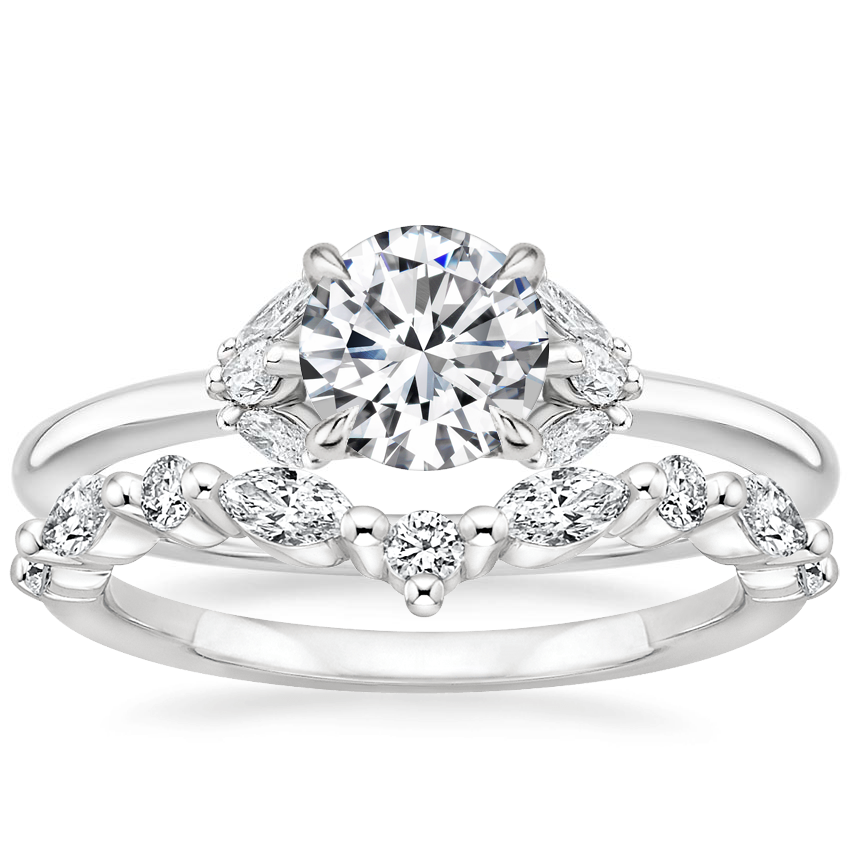 18K White Gold Mara Diamond Ring with Curved Versailles Diamond Ring