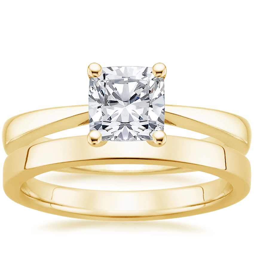 18K Yellow Gold Petite Tapered Trellis Ring with 2.5mm Quattro Wedding Ring