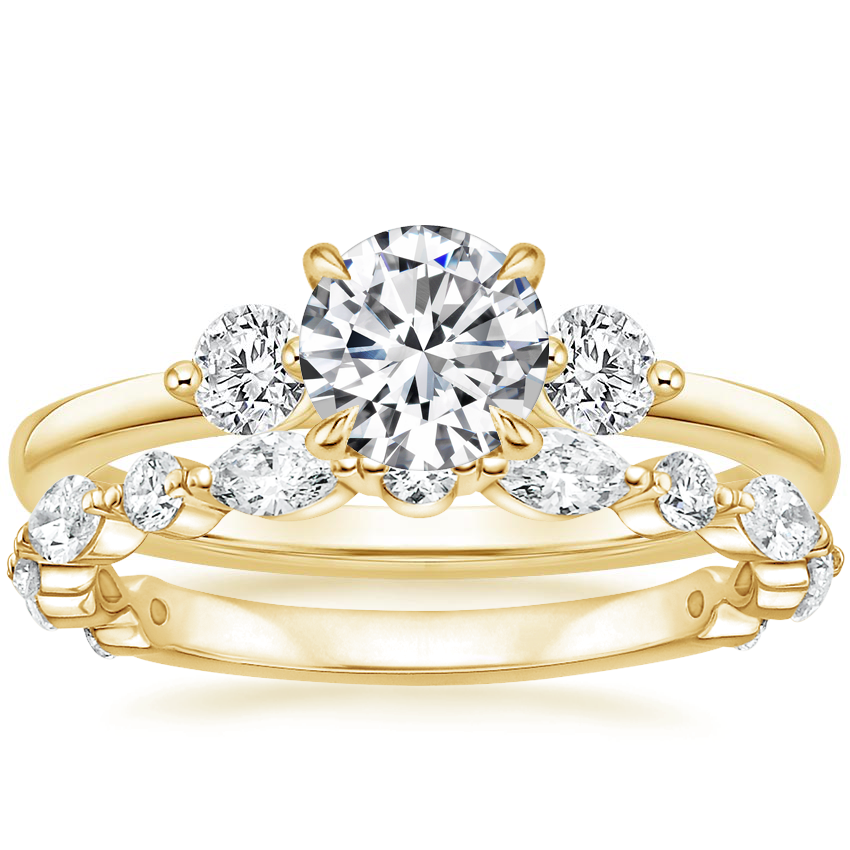 18K Yellow Gold Perfect Fit Three Stone Diamond Ring with Luxe Versailles Diamond Ring (1/2 ct. tw.)