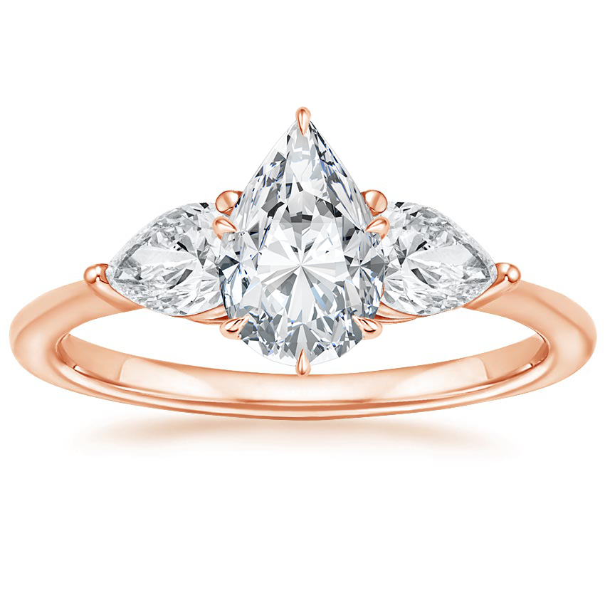 14K Rose Gold Luxe Opera Three Stone Diamond Ring, large top view