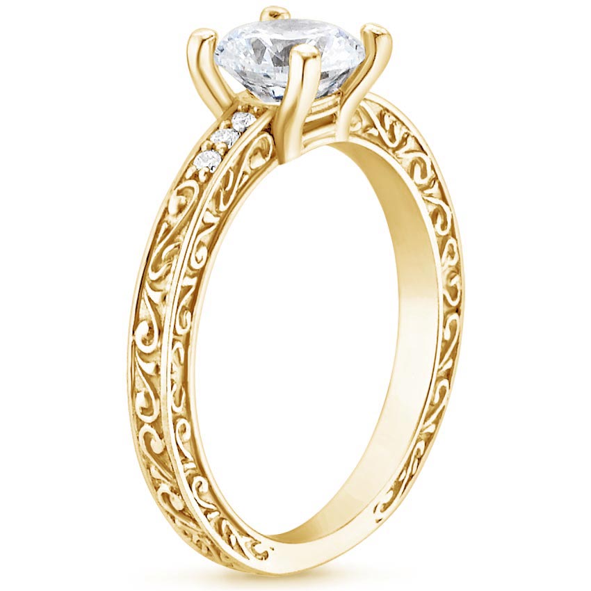18K Yellow Gold Delicate Antique Scroll Diamond Ring, large side view