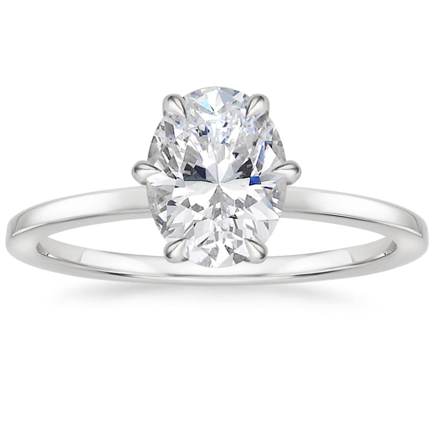 18K White Gold Secret Halo Six-Prong Diamond Ring, large top view