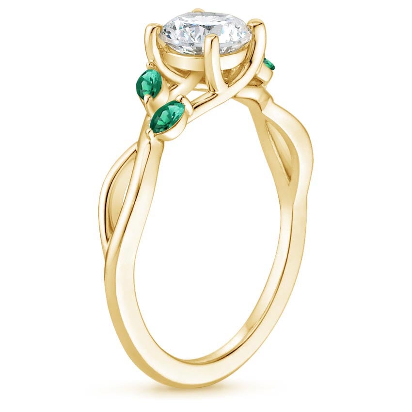 18K Yellow Gold Willow Ring With Lab Emerald Accents, large side view