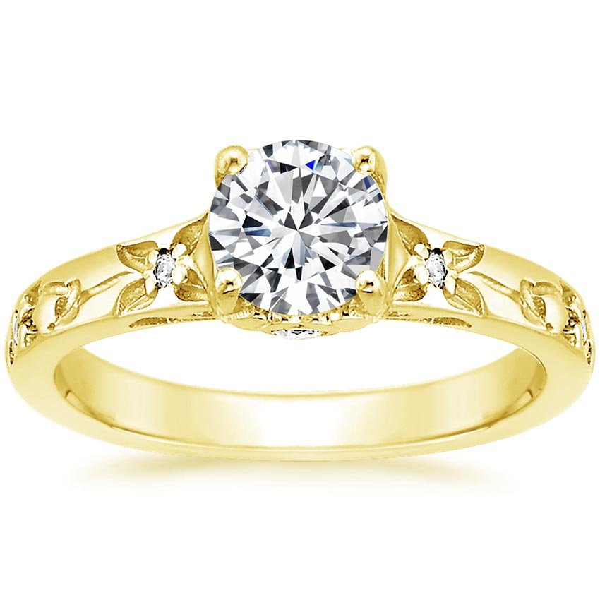 18K Yellow Gold Flower Bud Diamond Ring, large top view.