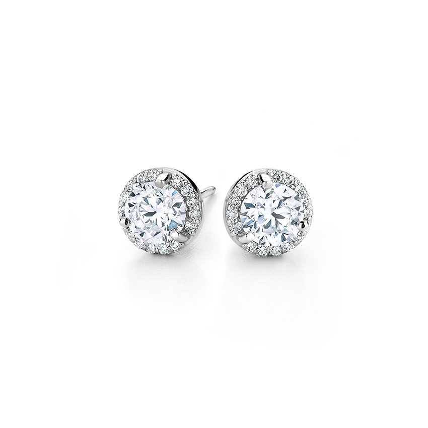 Halo Diamond Earrings in 18K White Gold