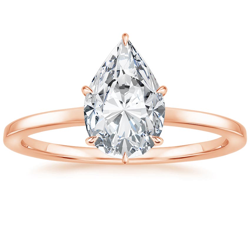 14K Rose Gold Secret Halo Six-Prong Diamond Ring, large top view