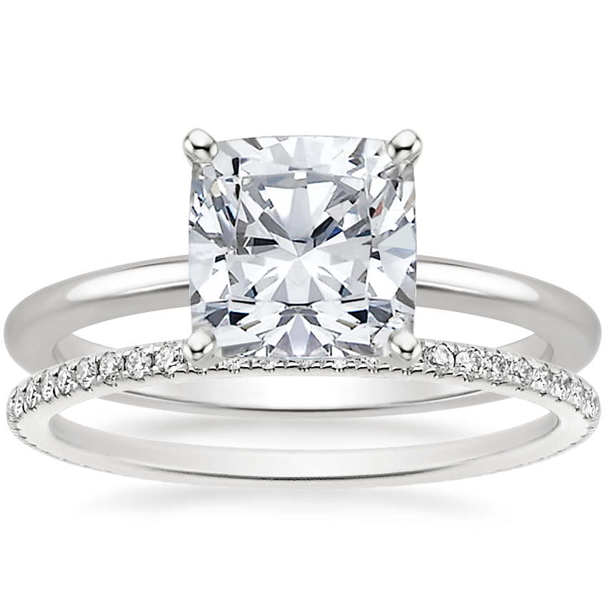 Platinum Four-Prong Petite Comfort Fit Ring with Whisper Eternity Diamond Ring