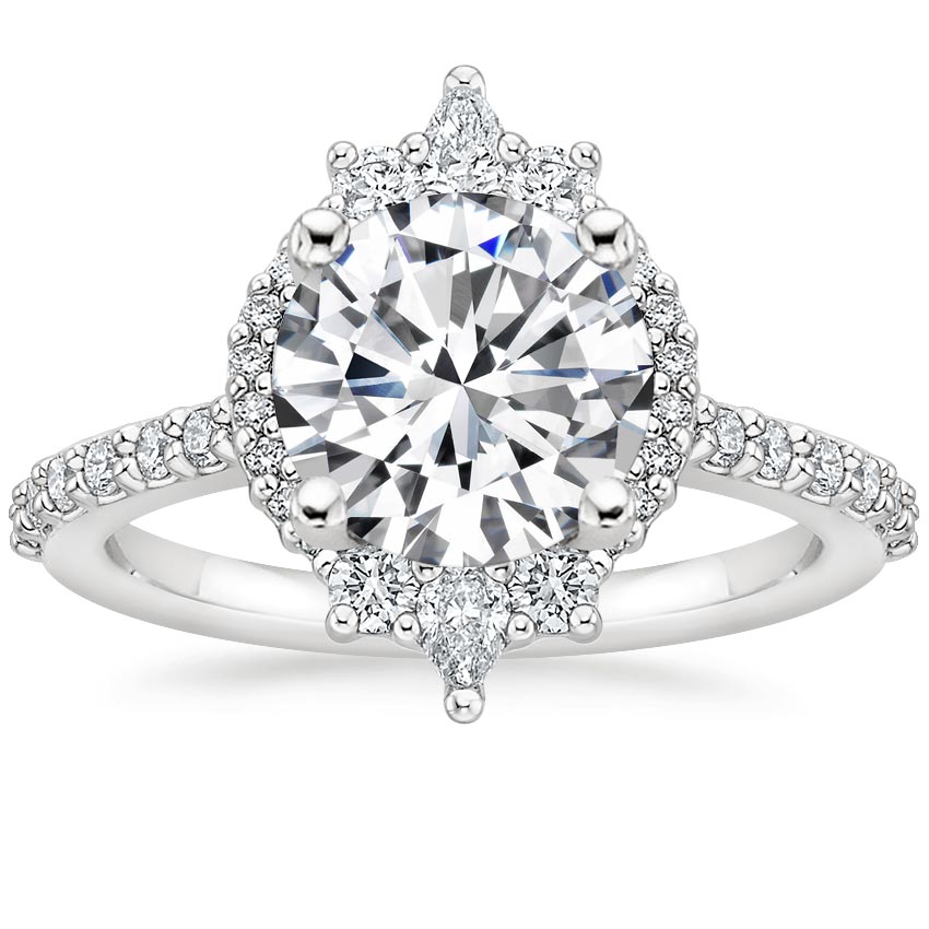 Round Pear Shaped Diamond Halo Engagement Ring 
