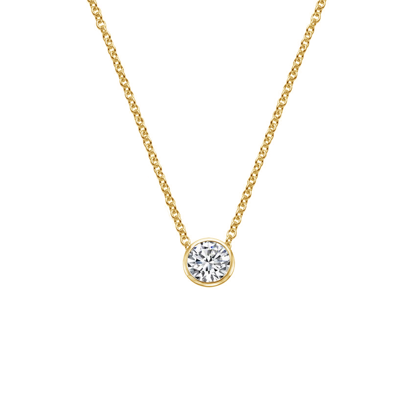 Everyday Minimalist Jewelry Solid 14k Gold Solitaire Bezel Set Necklace Anniversary Gift Pendant Yellow Gold Moissanite Layering Necklace