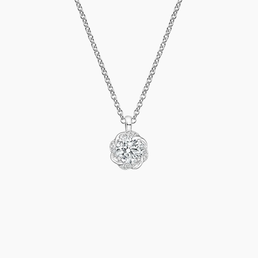 Diamond Flower Locket Necklace 1/4 ct tw Round-cut Sterling Silver 18