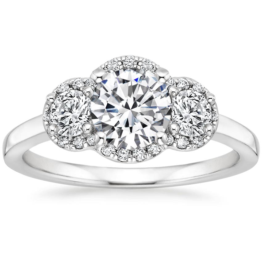 Platinum Three Stone Halo Diamond Ring (1/2 ct. tw.)