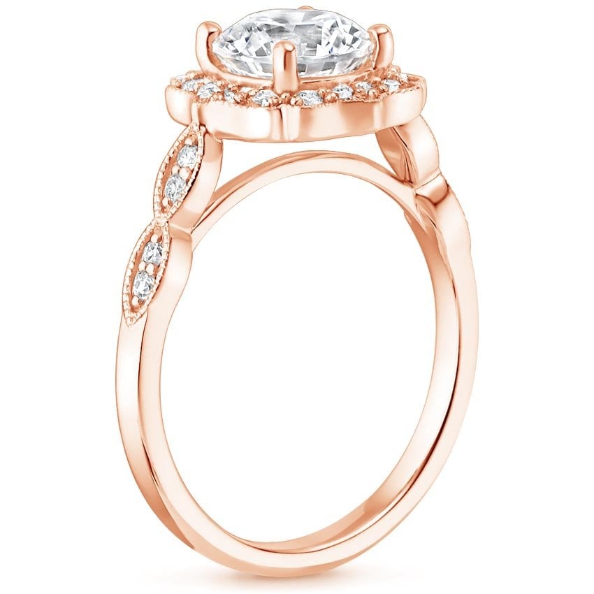 14K Rose Gold Cadenza Halo Diamond Ring, large side view