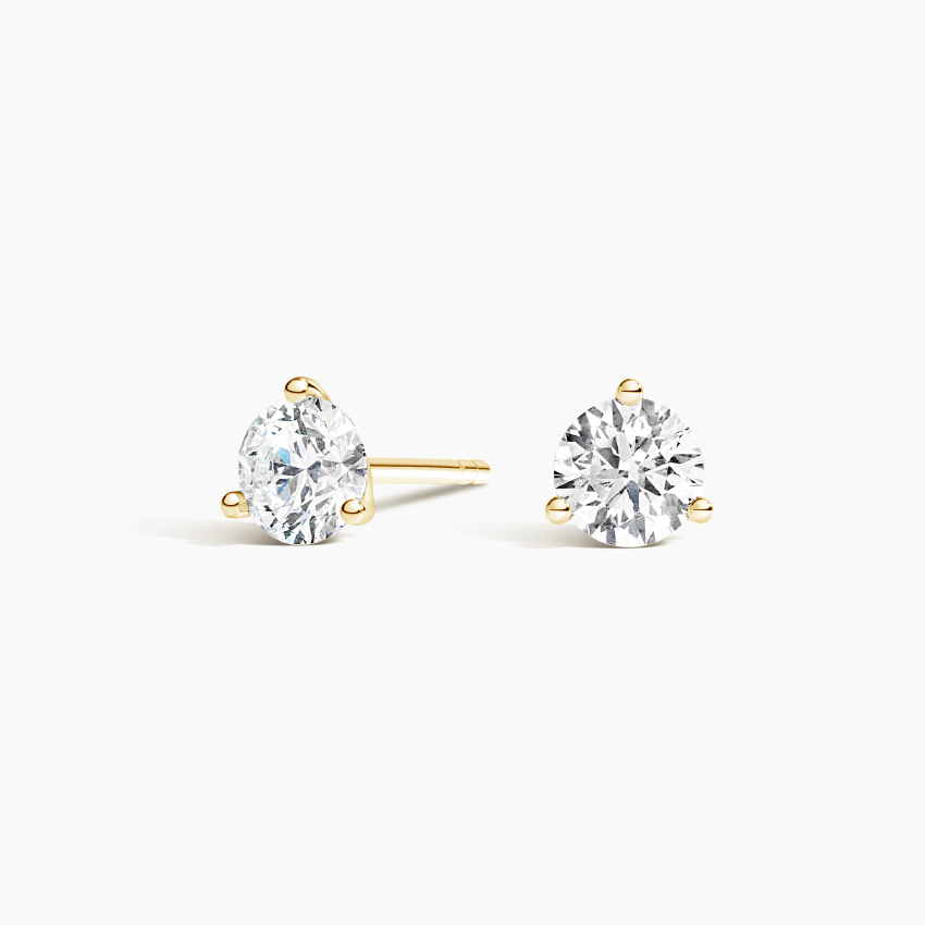 Three-Prong Martini Round Diamond Stud Earrings in 18K Yellow Gold