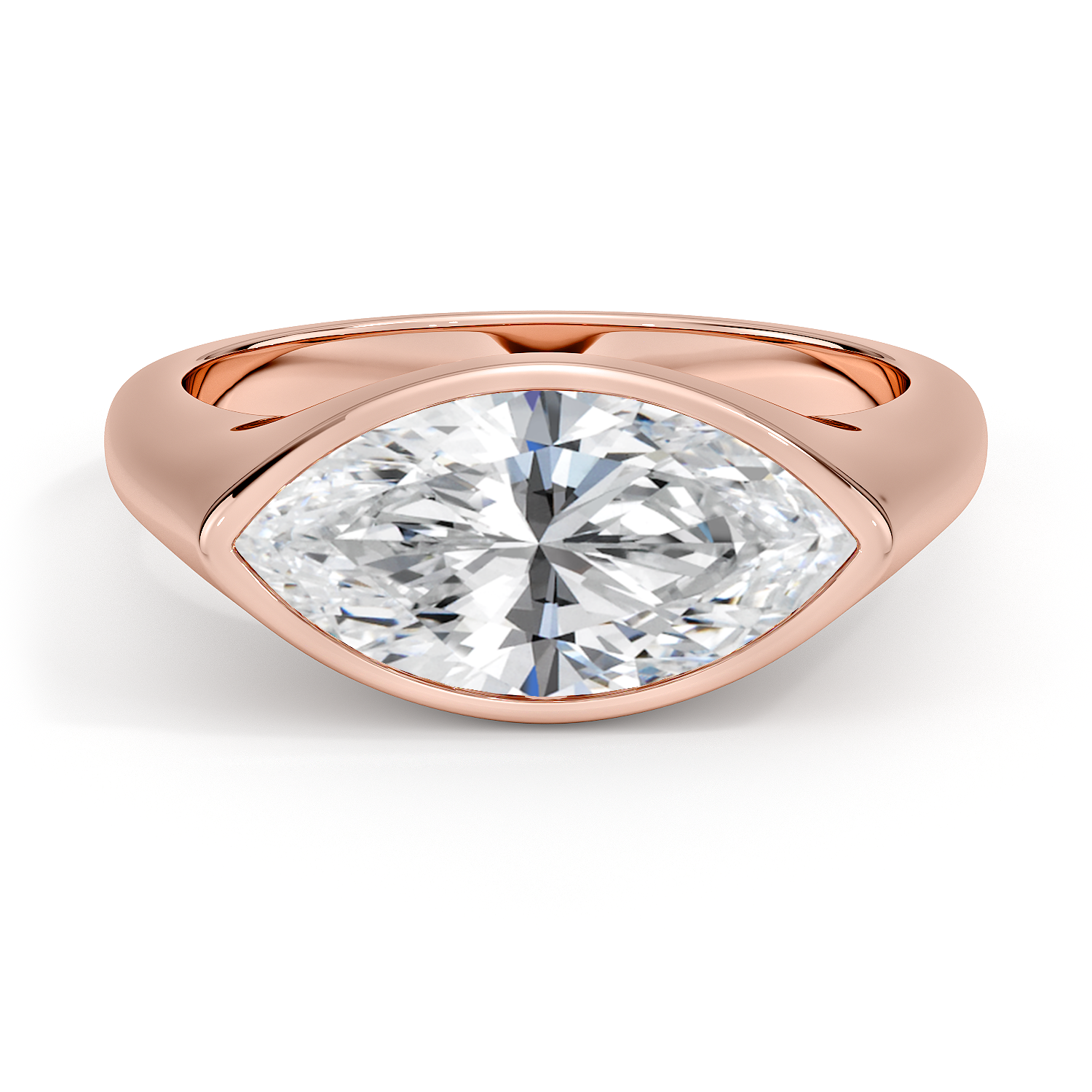 14K Rose Gold East-West Bezel Solitaire Signet Ring, large top view