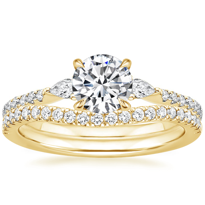 18K Yellow Gold Luxe Aria Diamond Ring (1/3 ct. tw.) with Curved Ballad Diamond Ring (1/6 ct. tw.)