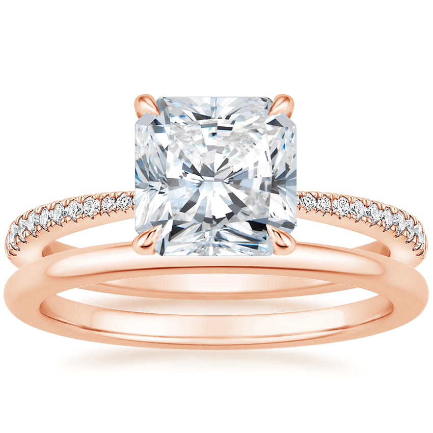 14K Rose Gold Elena Diamond Ring with Petite Comfort Fit Wedding Ring
