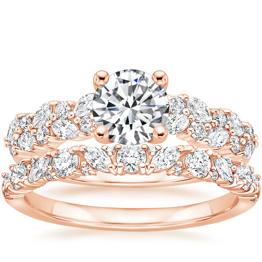 14K Rose Gold Jardiniere Diamond Ring (1/2 ct. tw.) with Meadow Diamond Ring (1/2 ct. tw.)